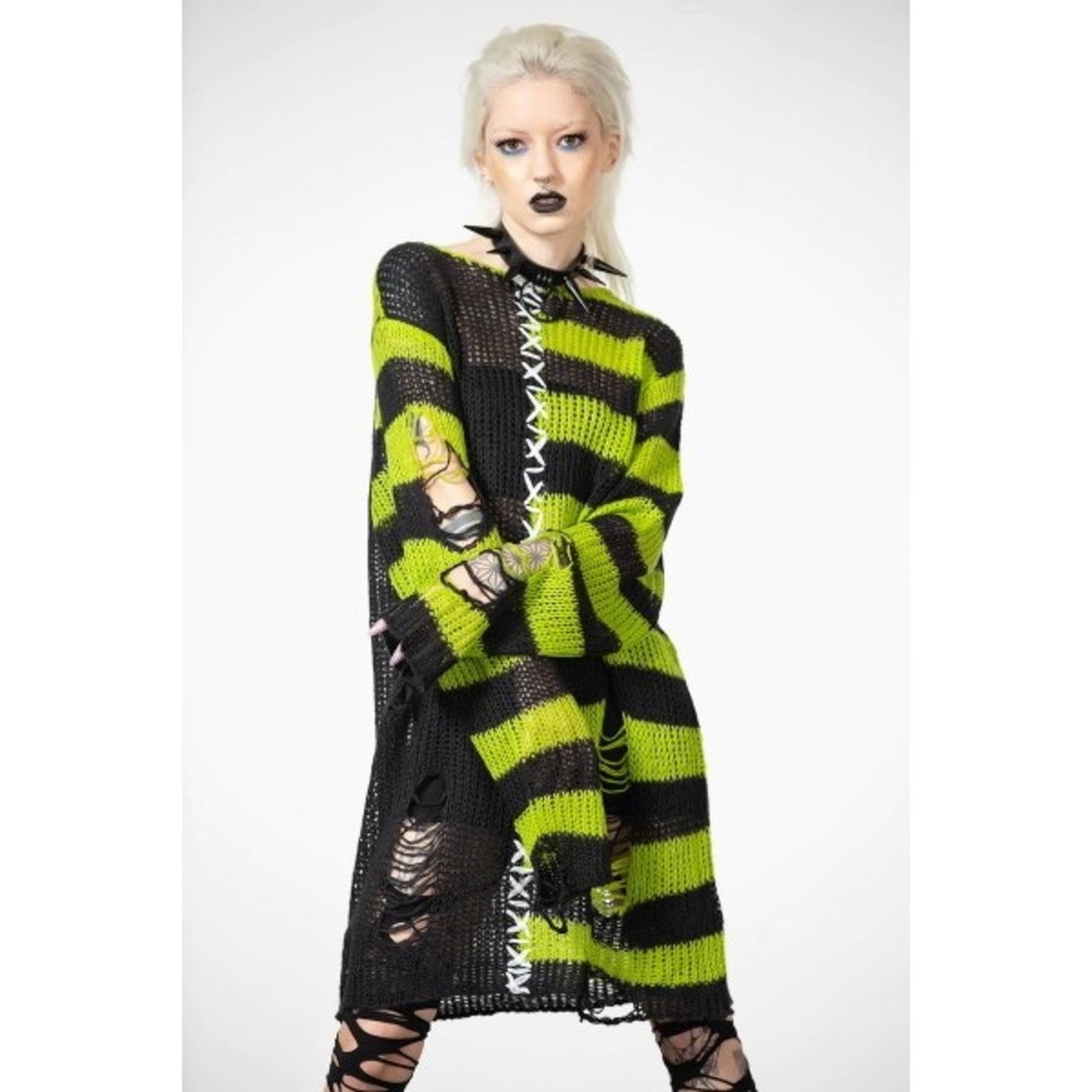Killstar acidic knit green sweater distressed